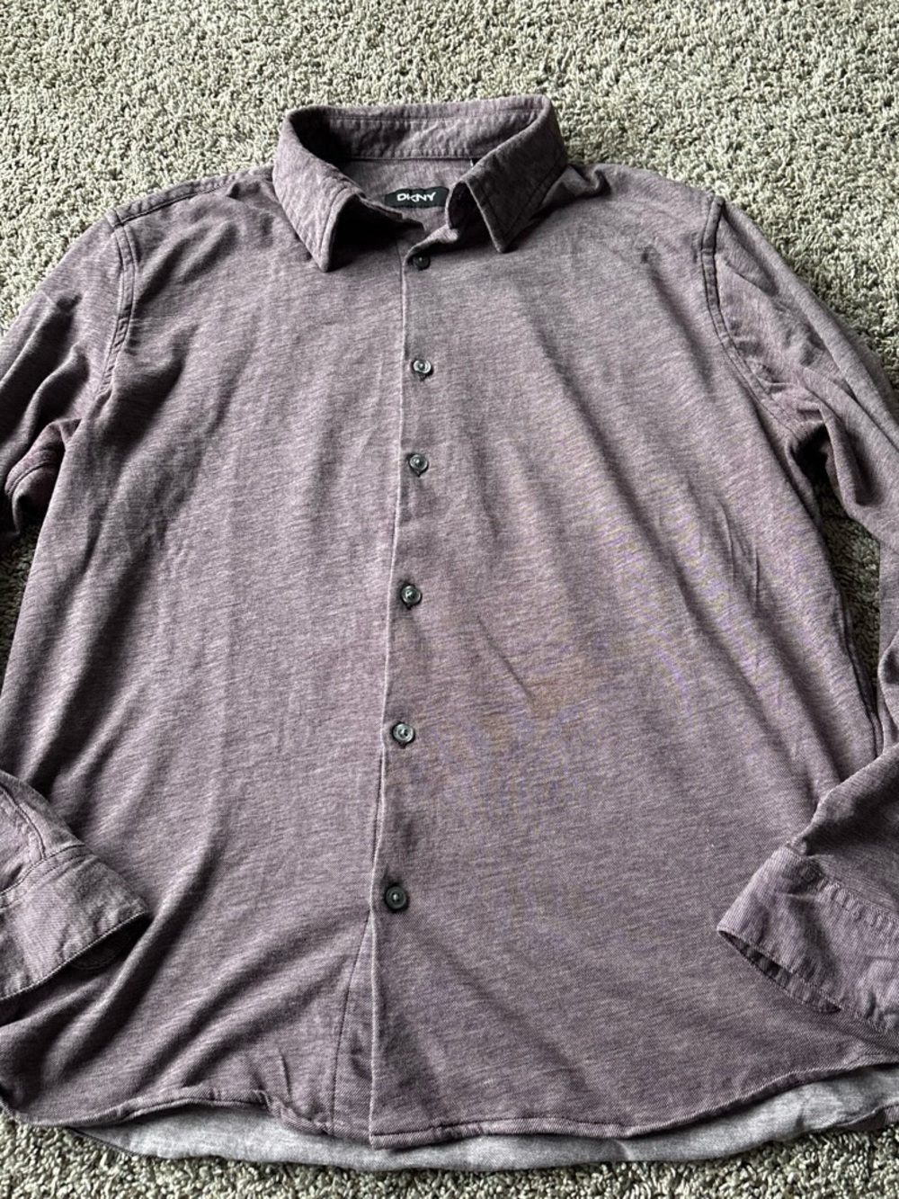 DKNY Men's Heathered Purple Long-Sleeve Button-Down Shirt